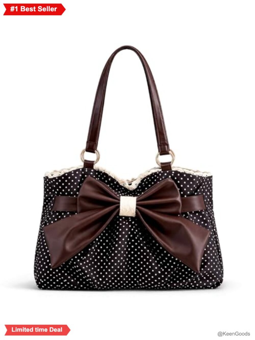 Polka Dot Tote Shoulder Purse with Bow Vintage Retro Women Satchel